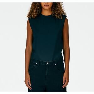 Tibi 'Chalky' Black Polyester  Drape Padded Shoulder Sleeveless Top Size M